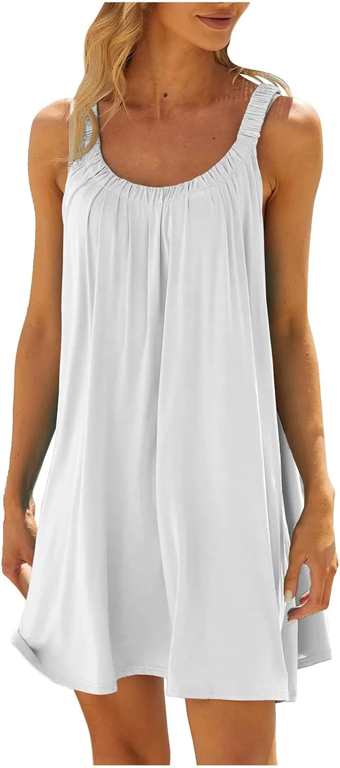 Summer Dresses for Women 2025 Trendy Halter U Neck Sun Dress Casual Loose Fit Beach Cover Up Vacation Mini Dresses