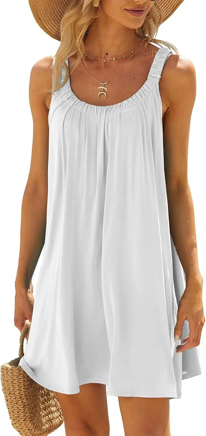 Summer Dresses for Women 2025 Trendy Halter U Neck Sun Dress Casual Loose Fit Beach Cover Up Vacation Mini Dresses