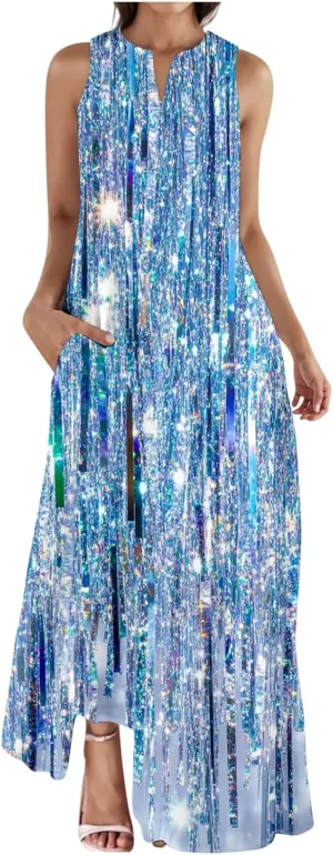 Summer Dresses for Women 2025 Vacation Crewneck Sleeveless Sundresses Casual Loose Flowy Floral Boho Beach Long Dress