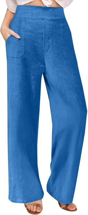 Summer Pants for Women Dressy Linen Pants Women Summer High Waisted Wide Leg Linen Pants Trousers with Pockets