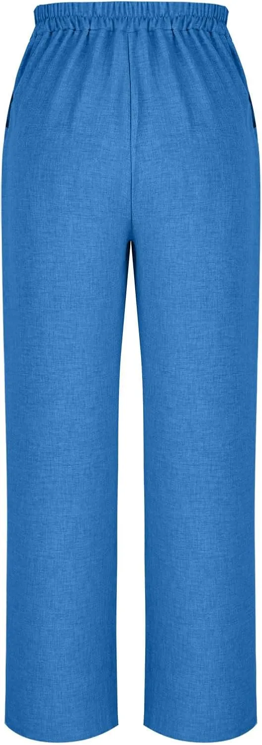 Summer Pants for Women Dressy Linen Pants Women Summer High Waisted Wide Leg Linen Pants Trousers with Pockets