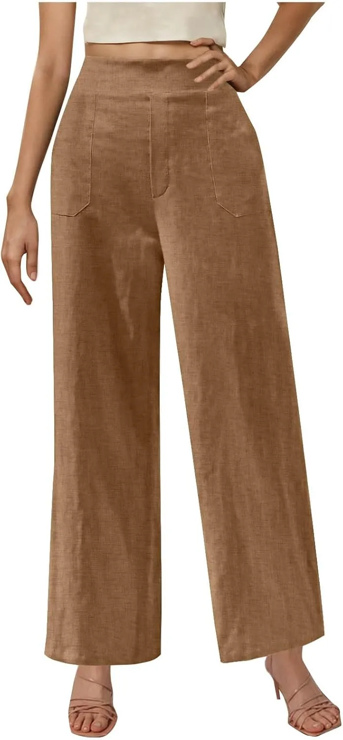 Summer Pants for Women Dressy Linen Pants Women Summer High Waisted Wide Leg Linen Pants Trousers with Pockets