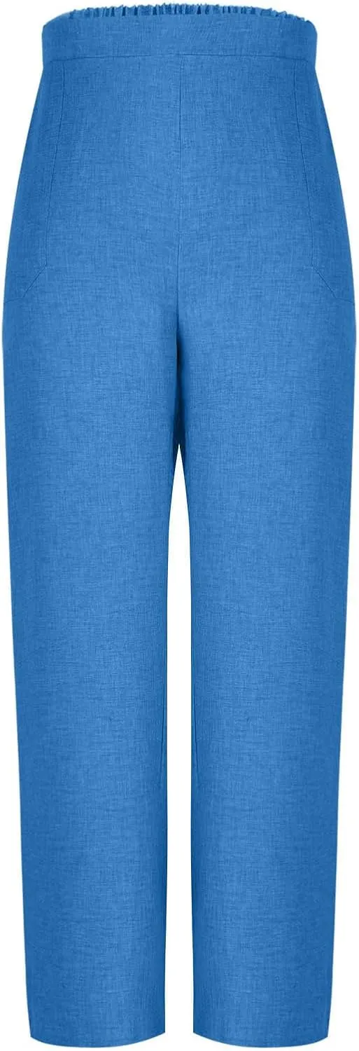 Summer Pants for Women Dressy Linen Pants Women Summer High Waisted Wide Leg Linen Pants Trousers with Pockets