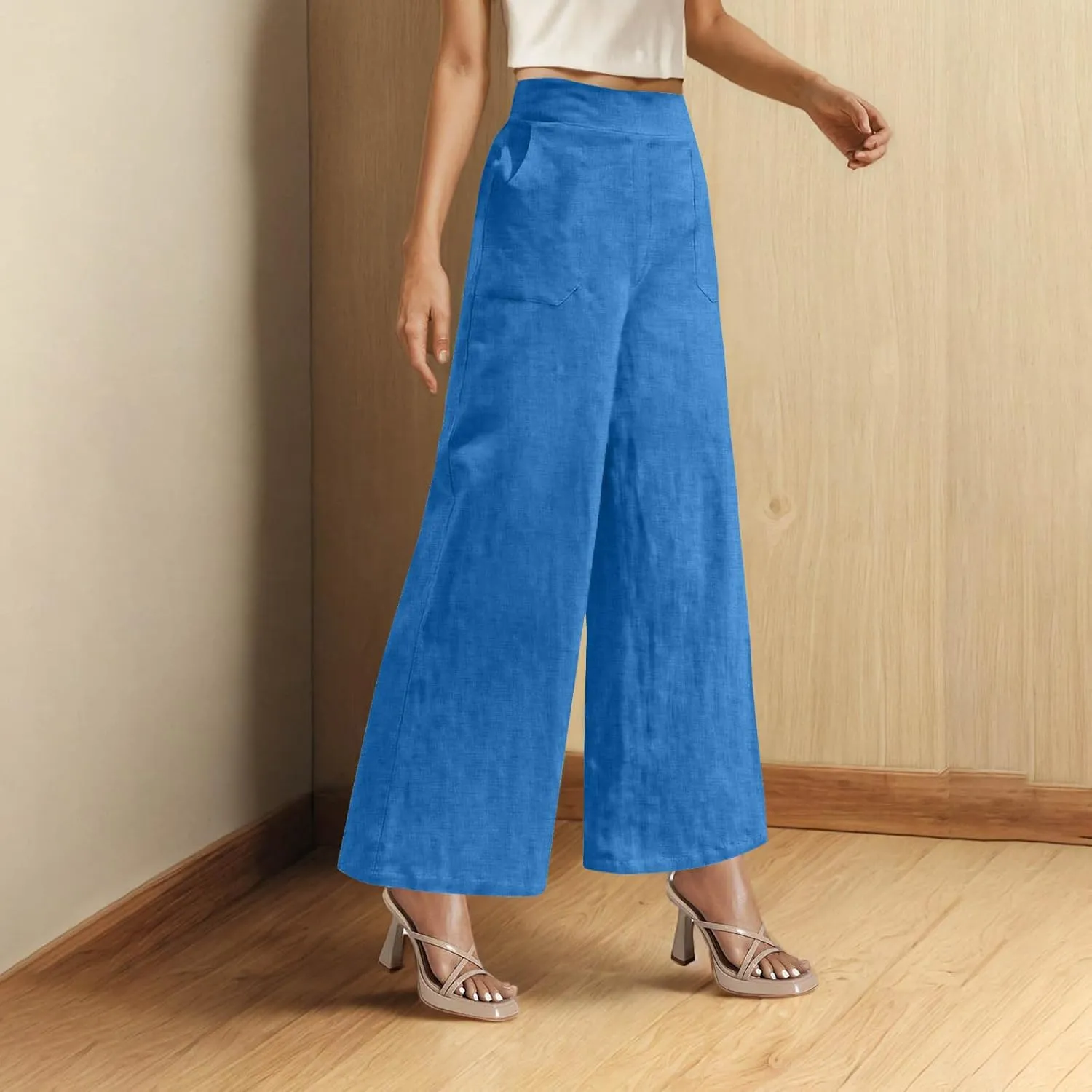 Summer Pants for Women Dressy Linen Pants Women Summer High Waisted Wide Leg Linen Pants Trousers with Pockets