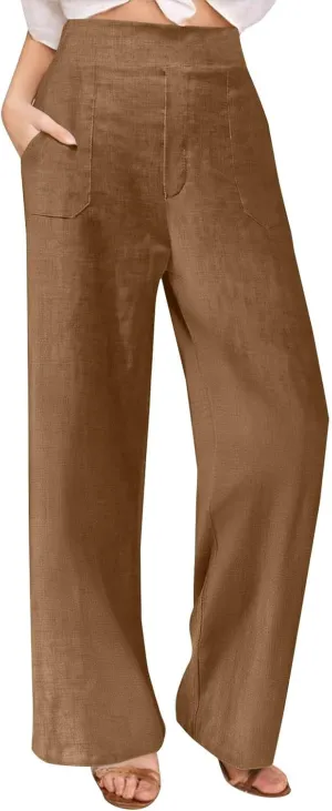 Summer Pants for Women Dressy Linen Pants Women Summer High Waisted Wide Leg Linen Pants Trousers with Pockets