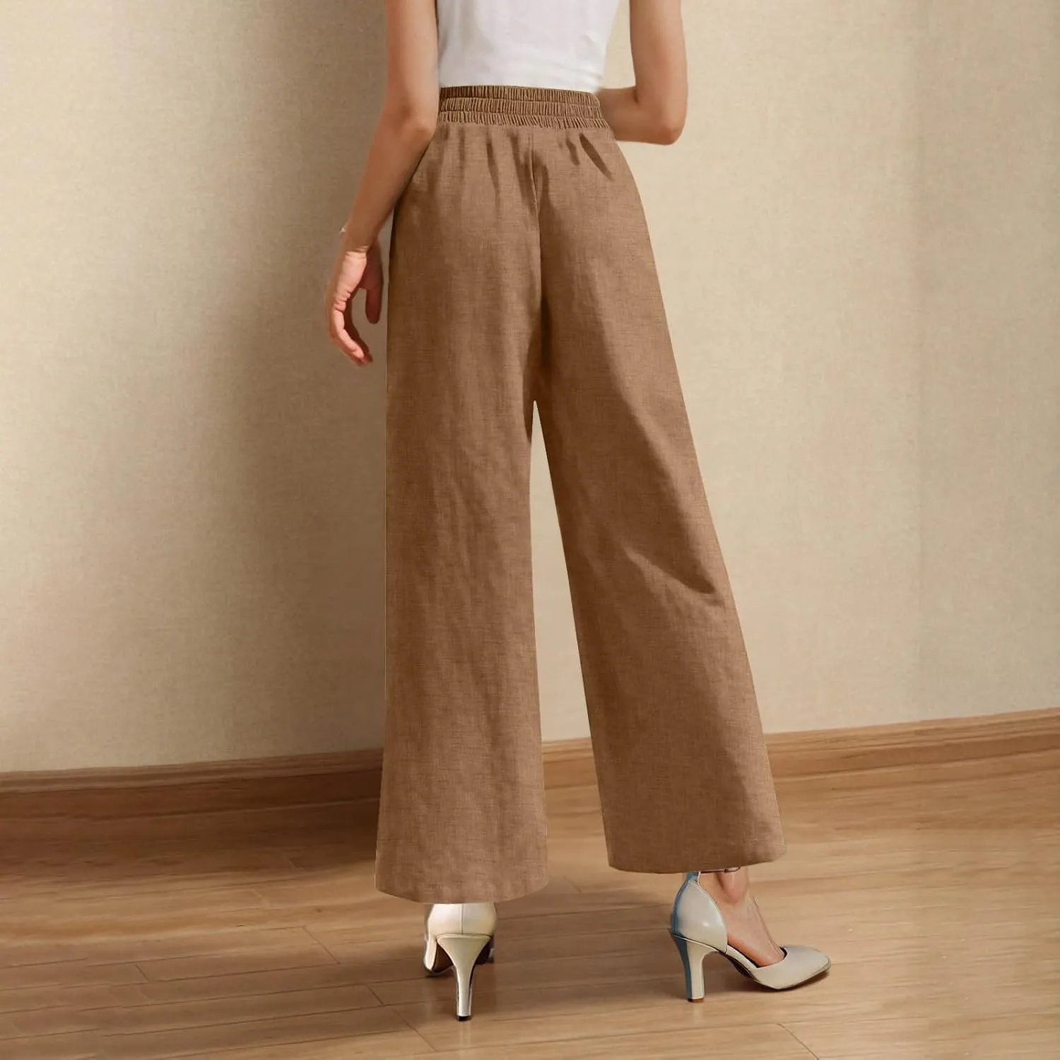 Summer Pants for Women Dressy Linen Pants Women Summer High Waisted Wide Leg Linen Pants Trousers with Pockets