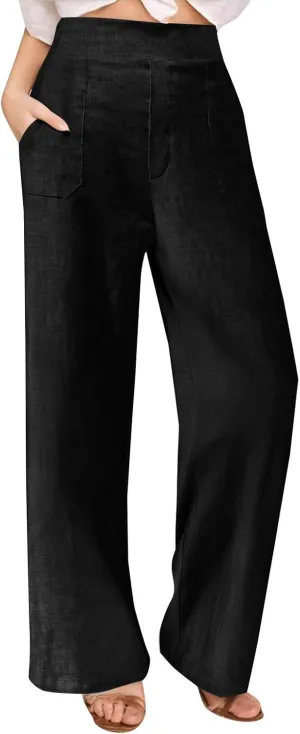 Summer Pants for Women Dressy Linen Pants Women Summer High Waisted Wide Leg Linen Pants Trousers with Pockets