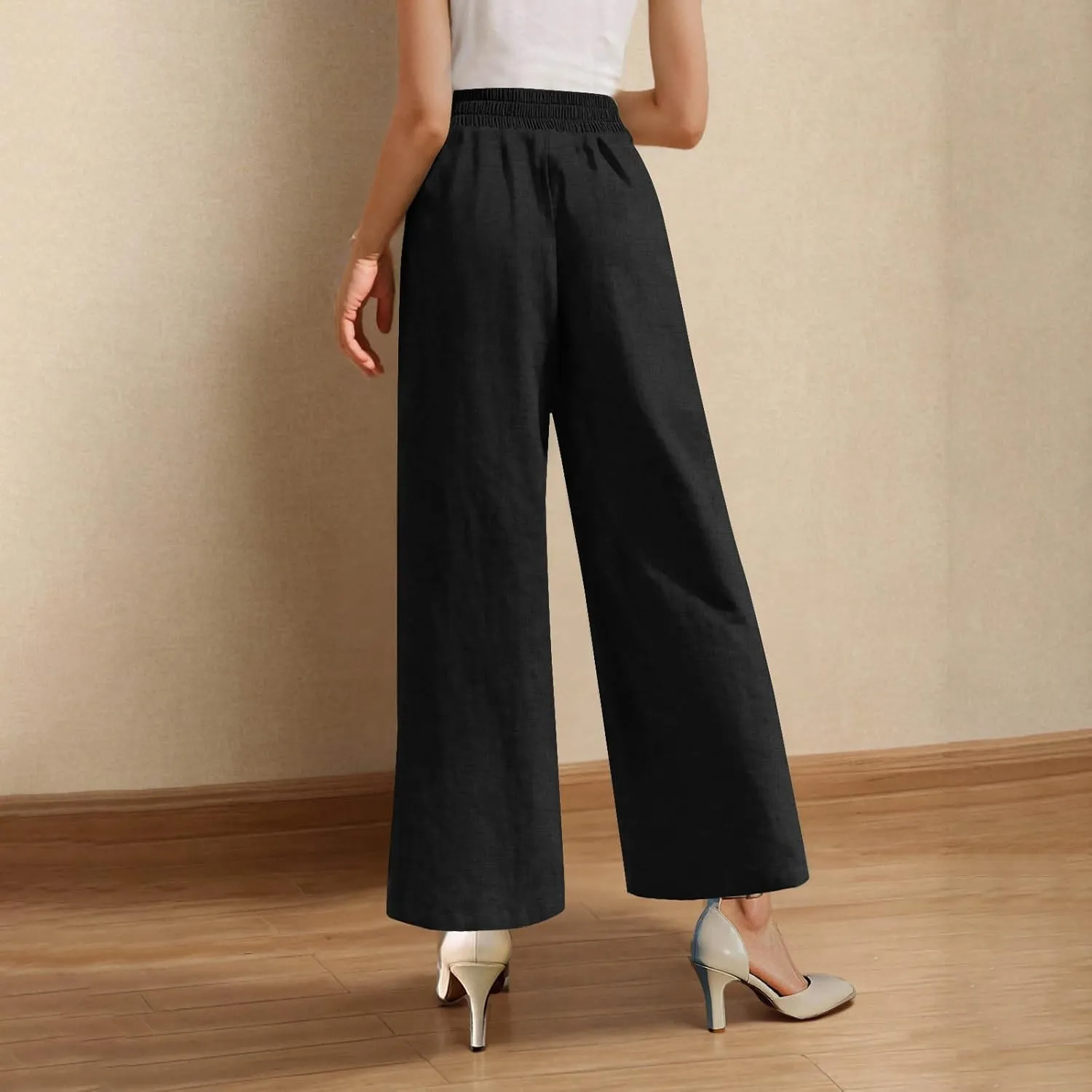 Summer Pants for Women Dressy Linen Pants Women Summer High Waisted Wide Leg Linen Pants Trousers with Pockets