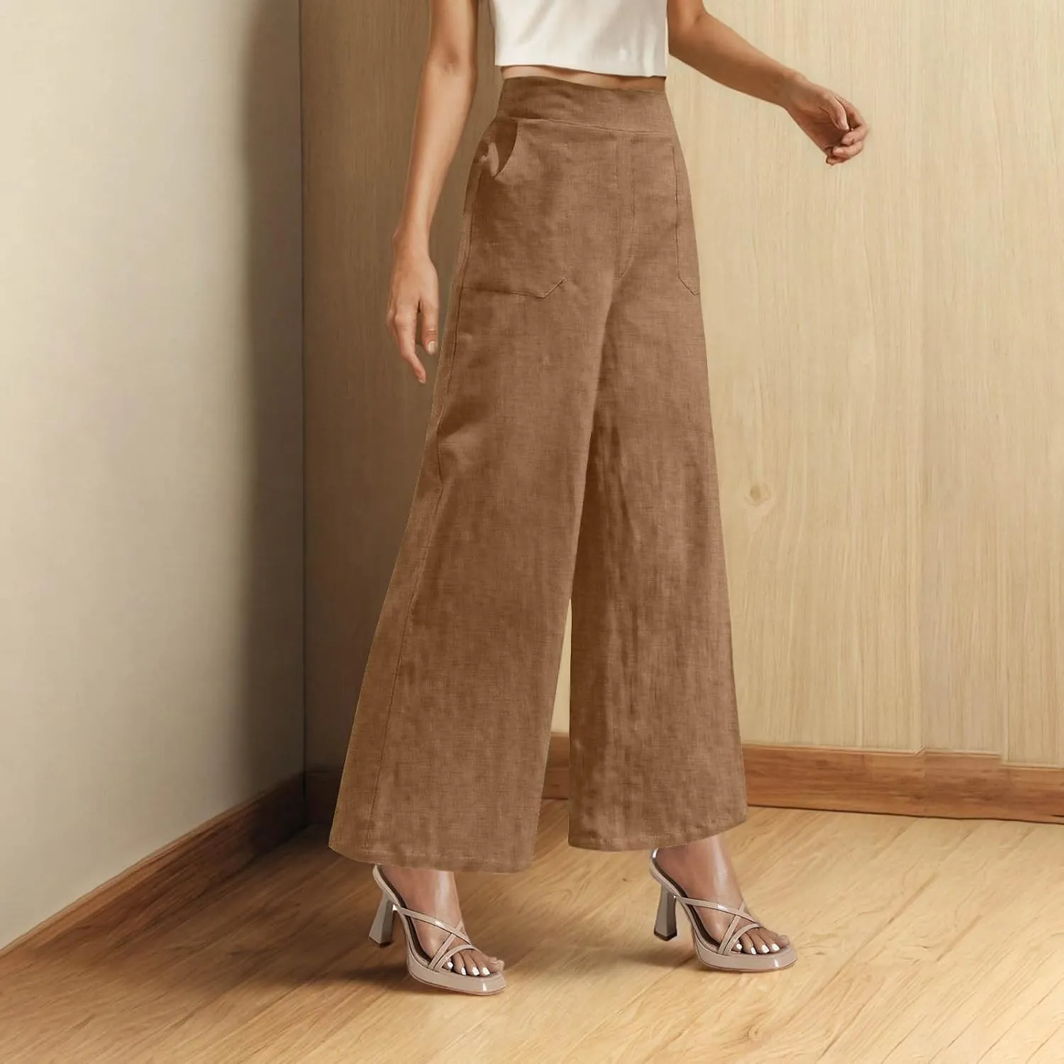Summer Pants for Women Dressy Linen Pants Women Summer High Waisted Wide Leg Linen Pants Trousers with Pockets