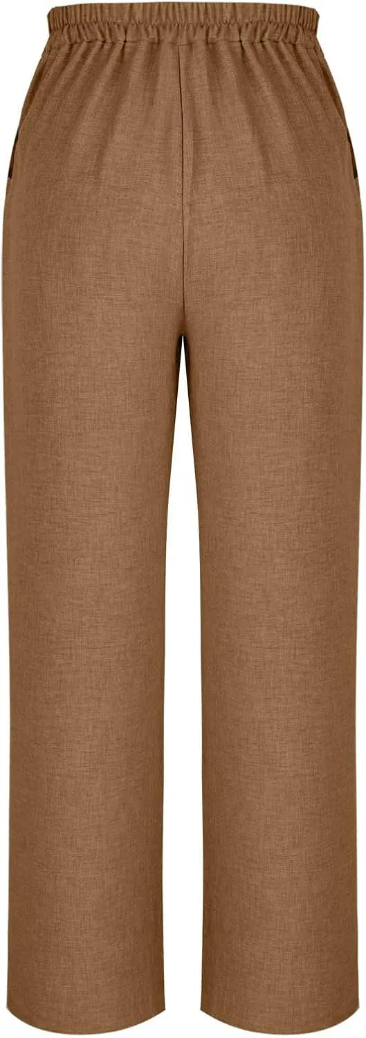 Summer Pants for Women Dressy Linen Pants Women Summer High Waisted Wide Leg Linen Pants Trousers with Pockets