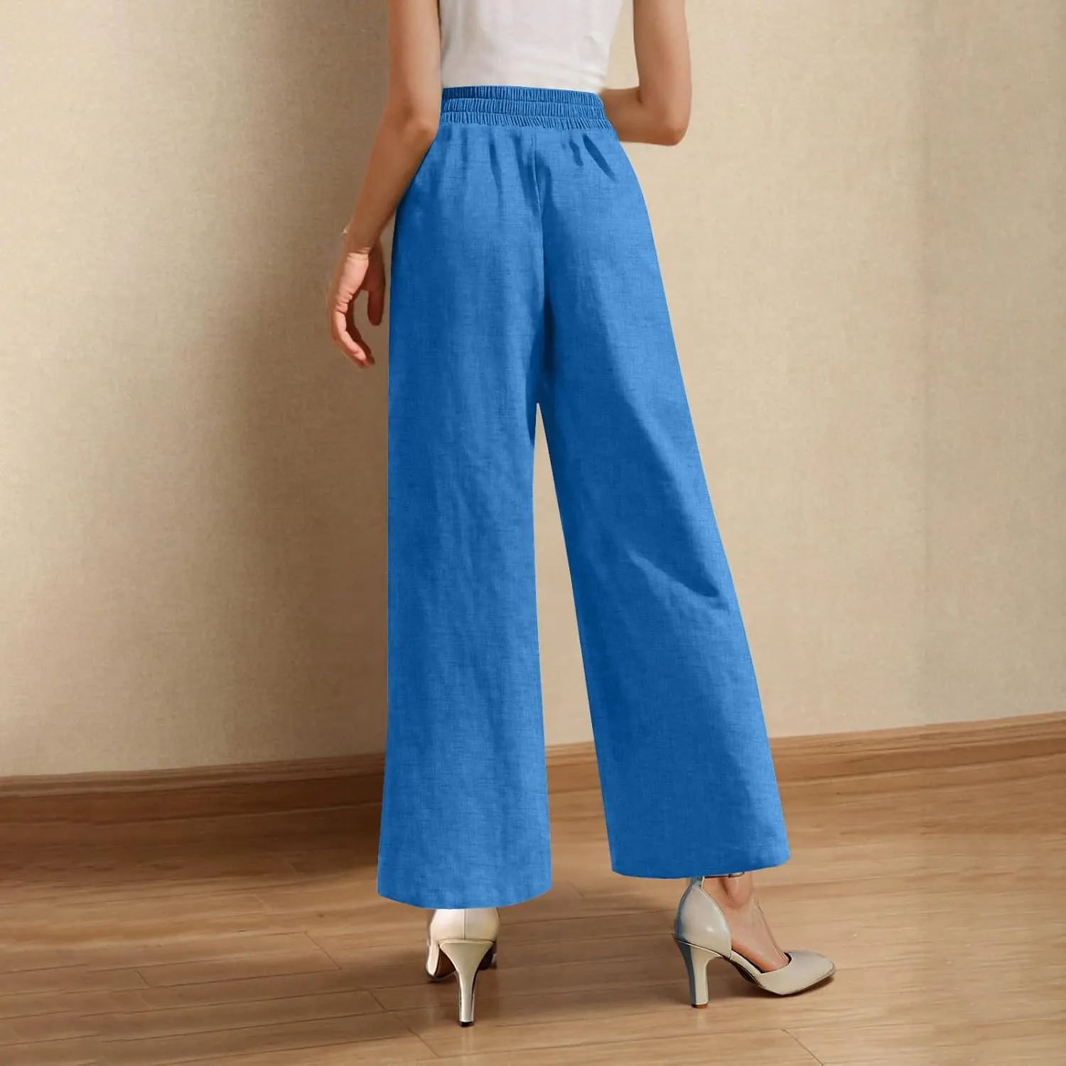 Summer Pants for Women Dressy Linen Pants Women Summer High Waisted Wide Leg Linen Pants Trousers with Pockets