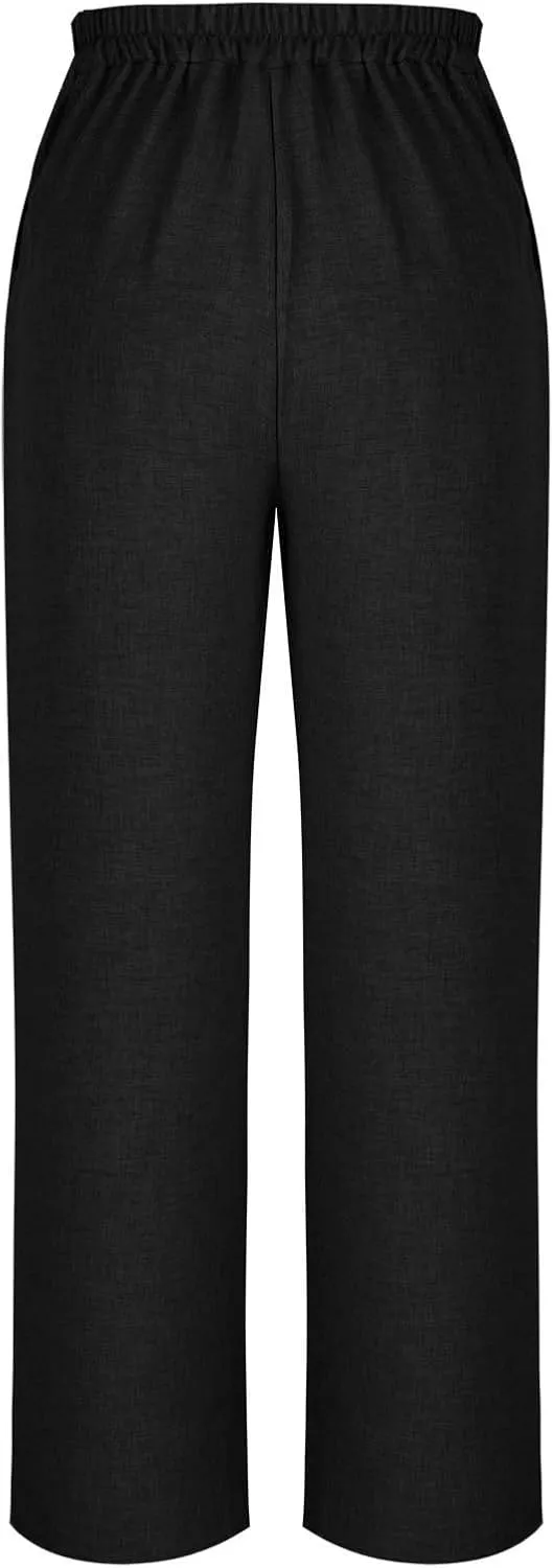 Summer Pants for Women Dressy Linen Pants Women Summer High Waisted Wide Leg Linen Pants Trousers with Pockets