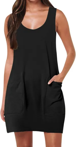 Summer Sundresses for Women Sleeveless Casual Mini Dress with Pockets Boho Loose Beach Vacation Dresses 2025