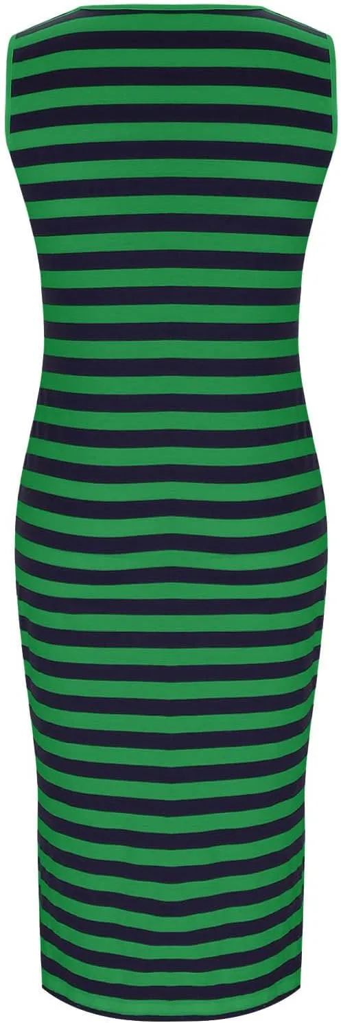 Sundresses for Women 2025 Casual V Neck Sleeveless Tank Sweatdress Summer Drawstring Slim Striped Slit Midi Dress