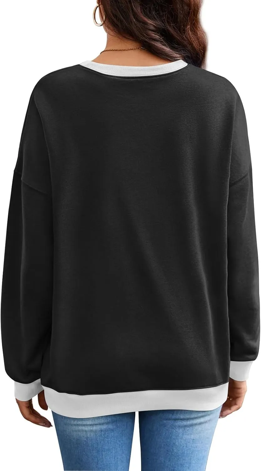 Sweatshirt for Women Oversized Striped Crewneck Long Sleeve Shirt Color Block Pullover Top Y2K Trendy Clothes 2024