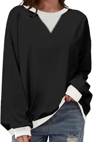Sweatshirt for Women Oversized Striped Crewneck Long Sleeve Shirt Color Block Pullover Top Y2K Trendy Clothes 2024