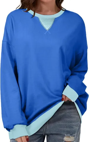 Sweatshirt for Women Oversized Striped Crewneck Long Sleeve Shirt Color Block Pullover Top Y2K Trendy Clothes 2024