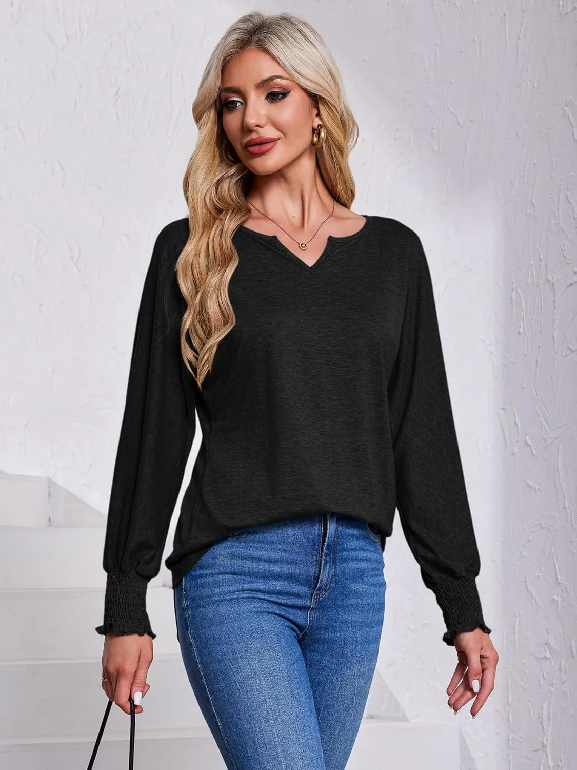 TAKEYAL Women's 2025 Fashion 3/4 Sleeve V Neck T-Shirts Cute Spring Summer Business Dressy Blouses Solid Basic Tee Tops