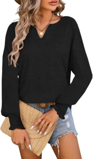 TAKEYAL Women's 2025 Fashion 3/4 Sleeve V Neck T-Shirts Cute Spring Summer Business Dressy Blouses Solid Basic Tee Tops