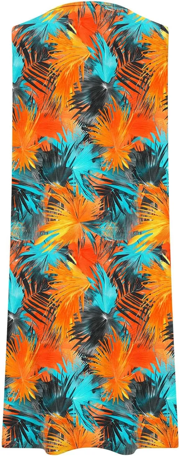 Vacation Dresses for Women 2025 Casual Loose Crewneck Sleeveless Sun Dress Floral Boho Summer Dress with Pockets