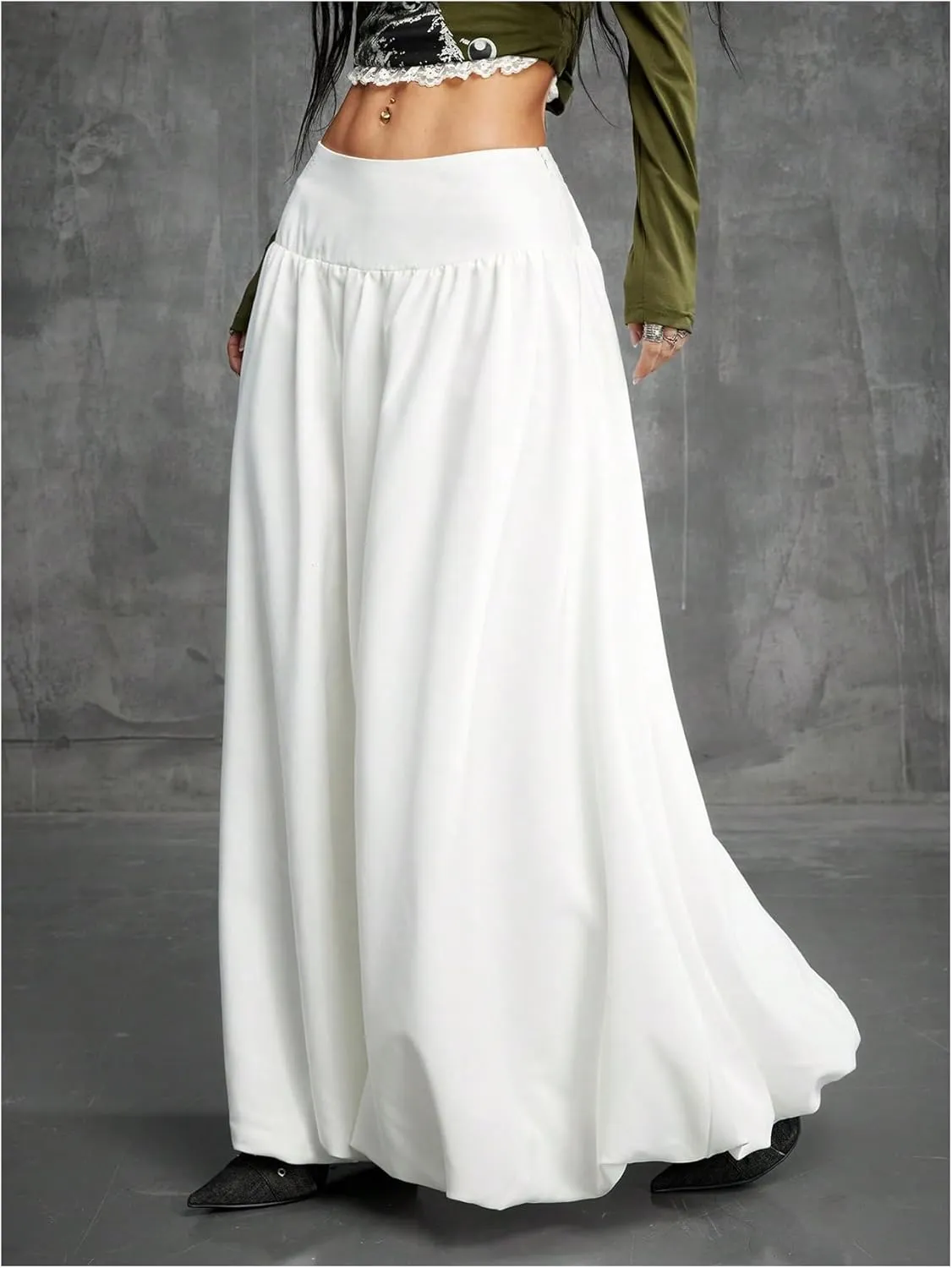 Verdusa Women's Low Waist Bubble Skirt Fairycore A Line Flared Maxi Skirts