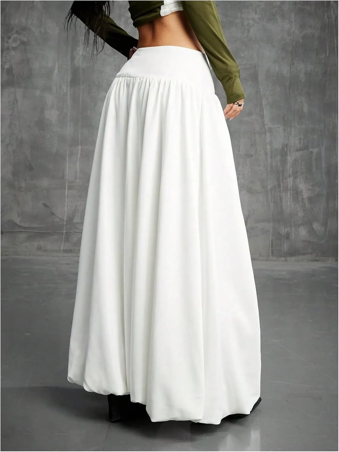 Verdusa Women's Low Waist Bubble Skirt Fairycore A Line Flared Maxi Skirts