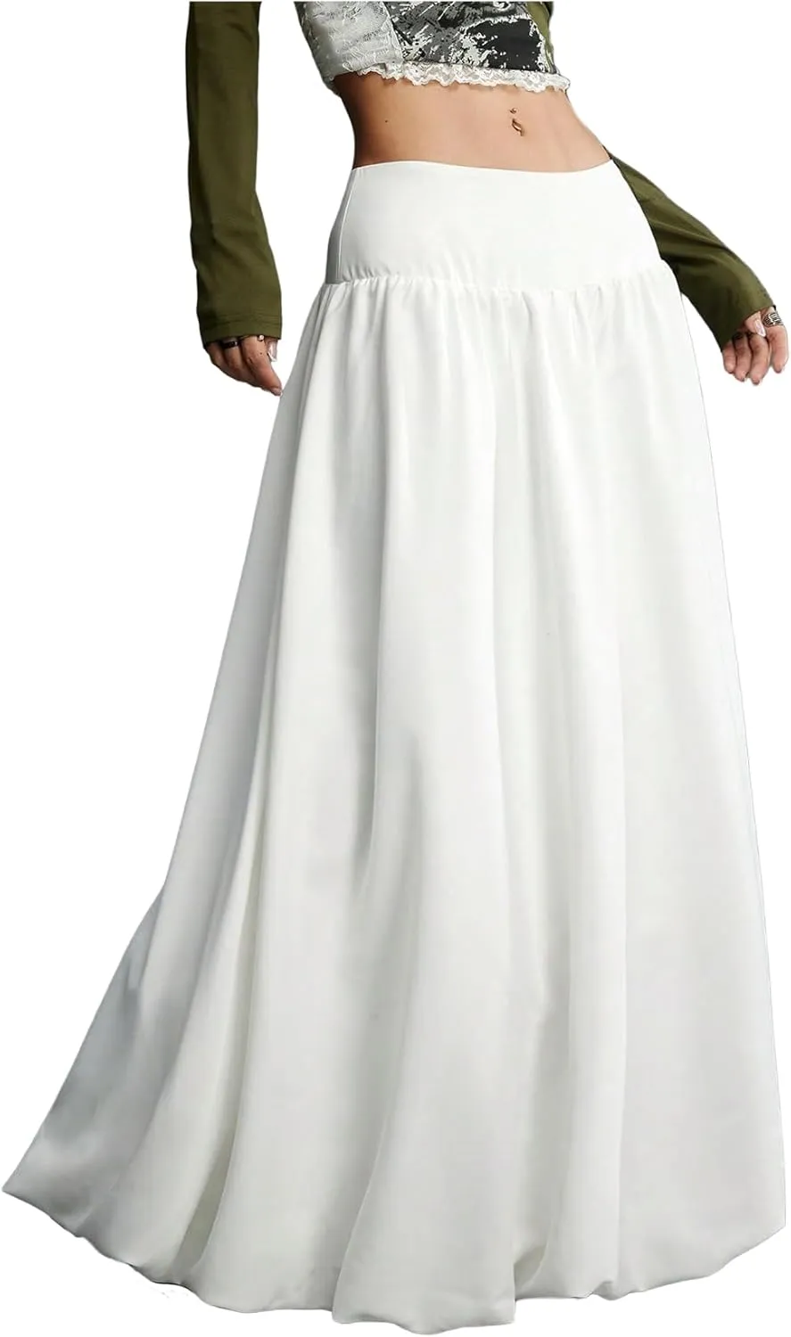 Verdusa Women's Low Waist Bubble Skirt Fairycore A Line Flared Maxi Skirts