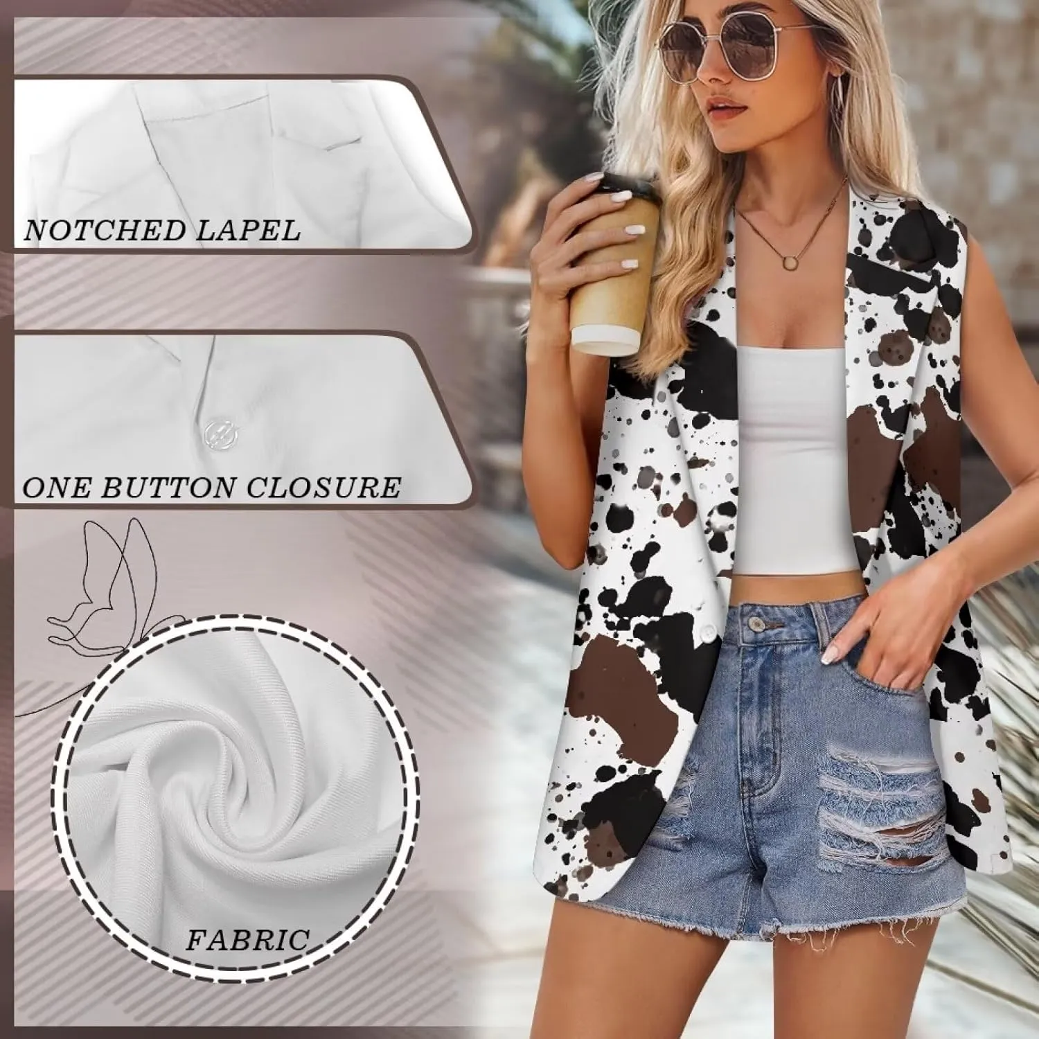 Vest for Women Trendy Loose Casual V Neck 1 Button Sleeveless Waistcoat Lightweight Vest Jacket Tank Tops S-5XL