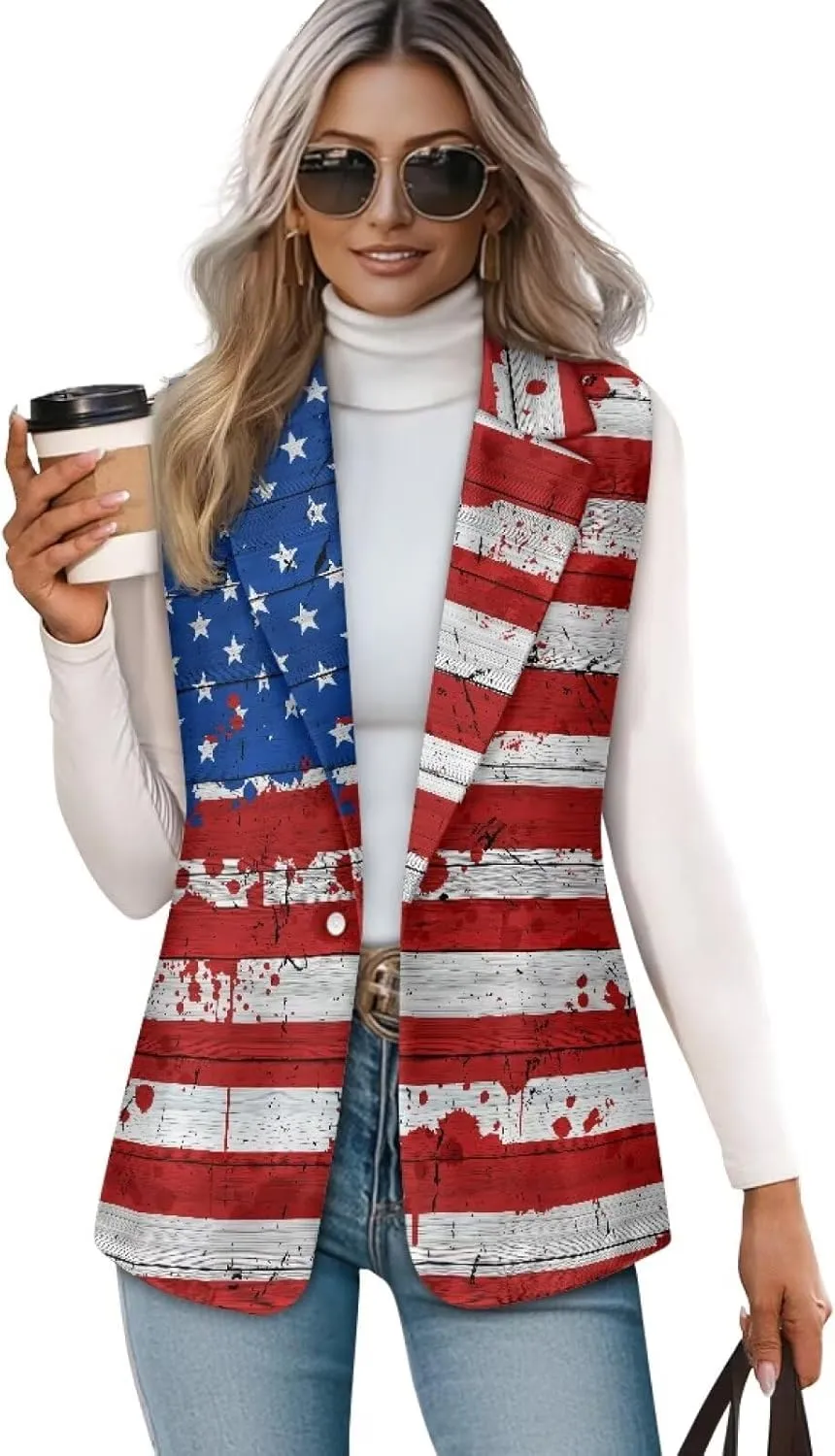 Vest for Women Trendy Loose Casual V Neck 1 Button Sleeveless Waistcoat Lightweight Vest Jacket Tank Tops S-5XL
