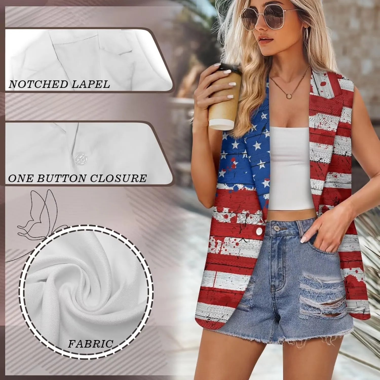 Vest for Women Trendy Loose Casual V Neck 1 Button Sleeveless Waistcoat Lightweight Vest Jacket Tank Tops S-5XL