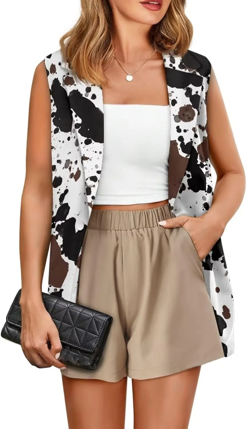 Vest for Women Trendy Loose Casual V Neck 1 Button Sleeveless Waistcoat Lightweight Vest Jacket Tank Tops S-5XL