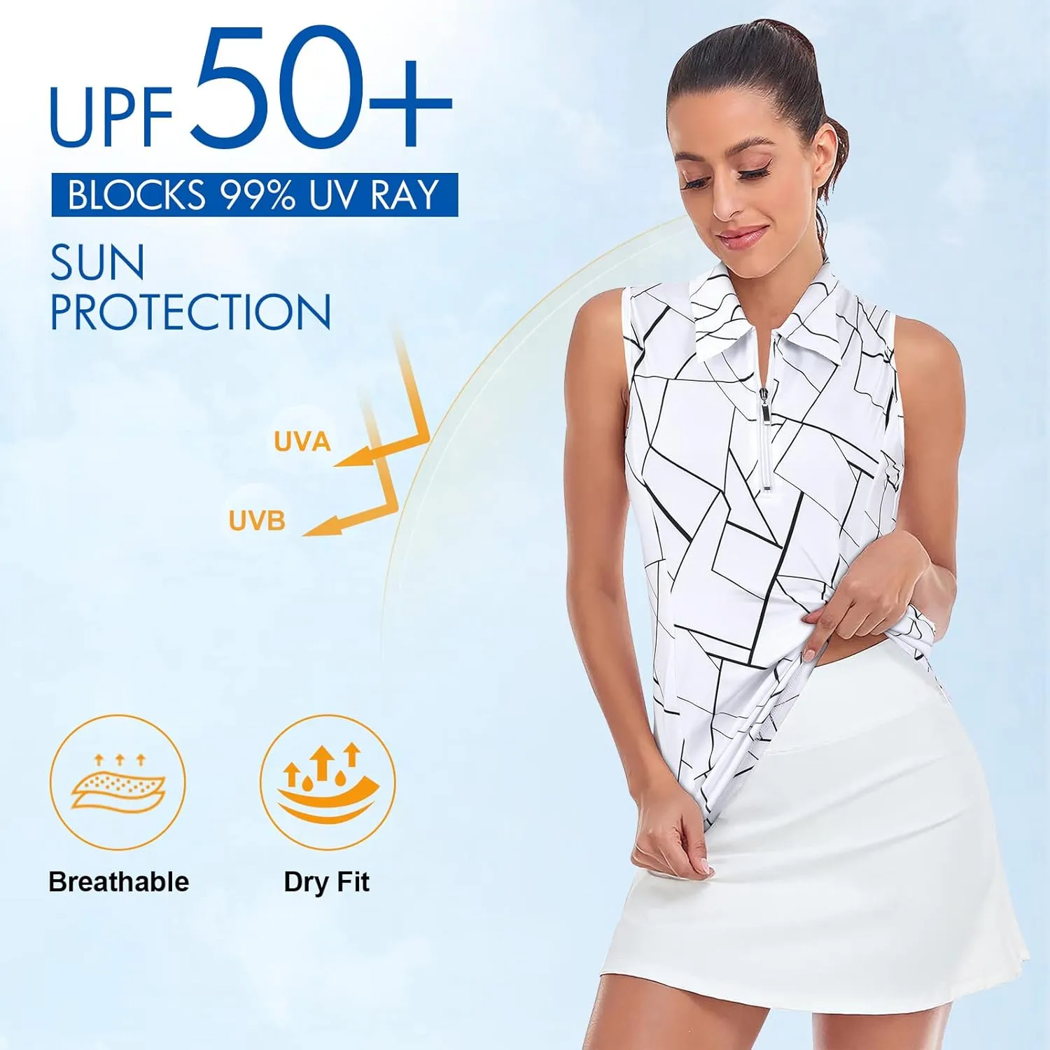 Viracy Womens Sleeveless Golf Polo Shirts Zip Up Sun Protection Work Out Tank Tops Lightweight Fast Dry for Tennis, Casual