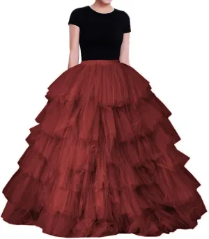 WDPL Women's A-line Maxi Full Length Puffy Layerd Orchid Tulle Skirt
