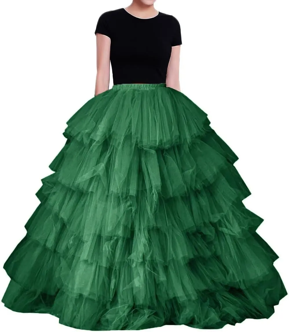 WDPL Women's A-line Maxi Full Length Puffy Layerd Orchid Tulle Skirt