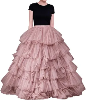WDPL Women's A-line Maxi Full Length Puffy Layerd Orchid Tulle Skirt