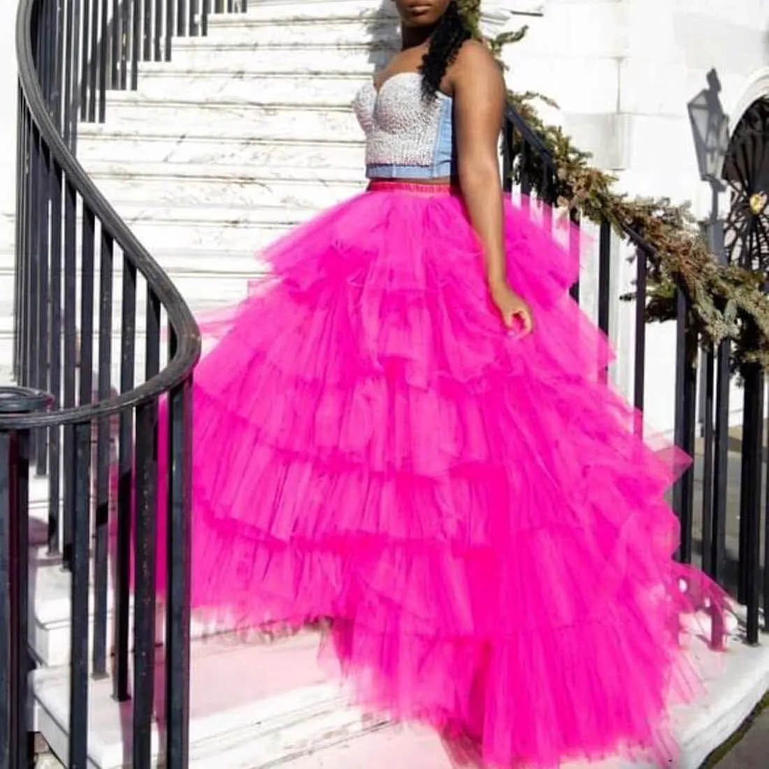 WDPL Women's A-line Maxi Full Length Puffy Layerd Orchid Tulle Skirt