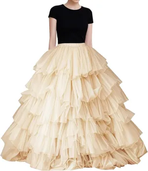 WDPL Women's A-line Maxi Full Length Puffy Layerd Orchid Tulle Skirt