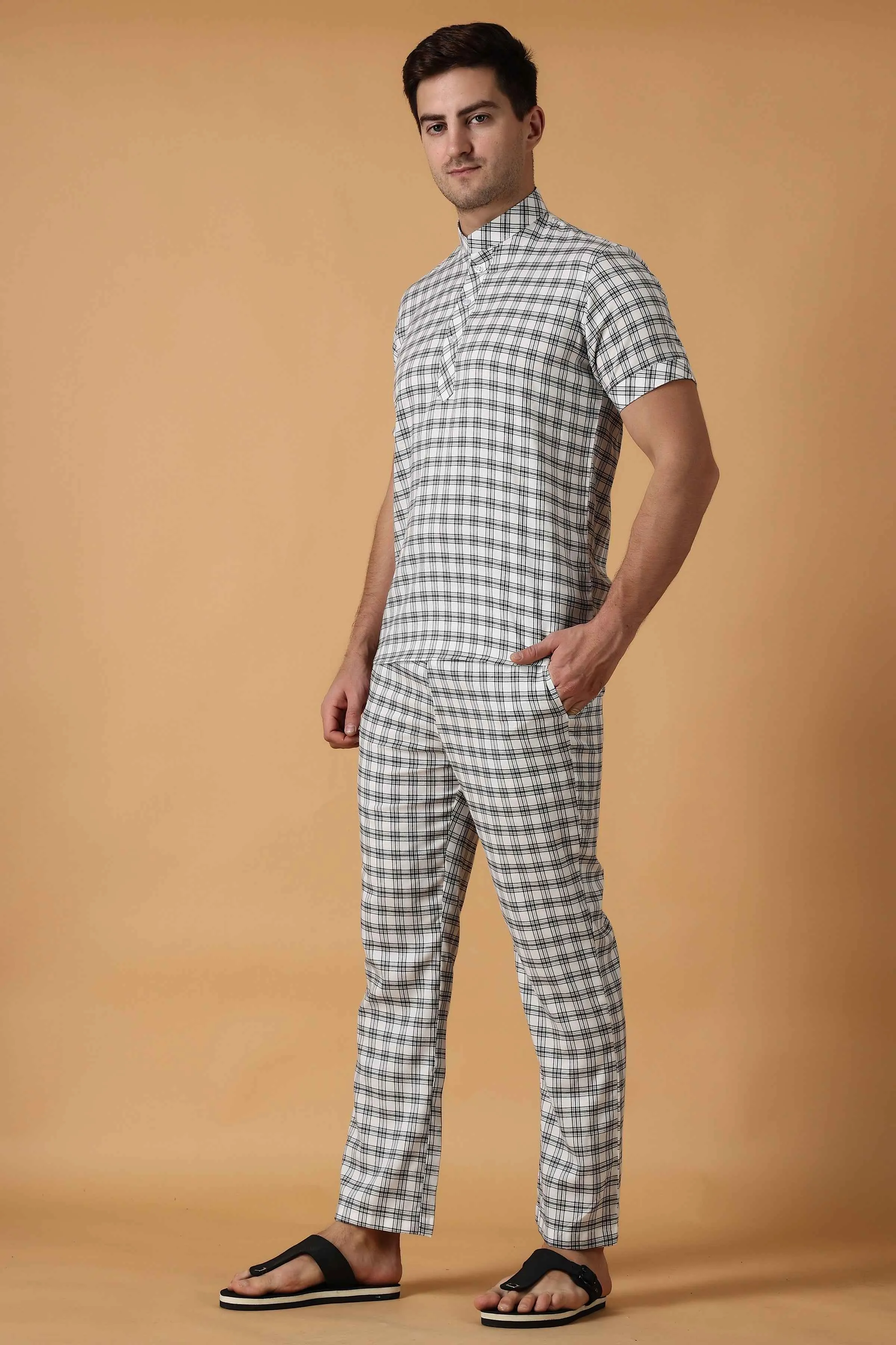 White Checked Lounge Wear Set