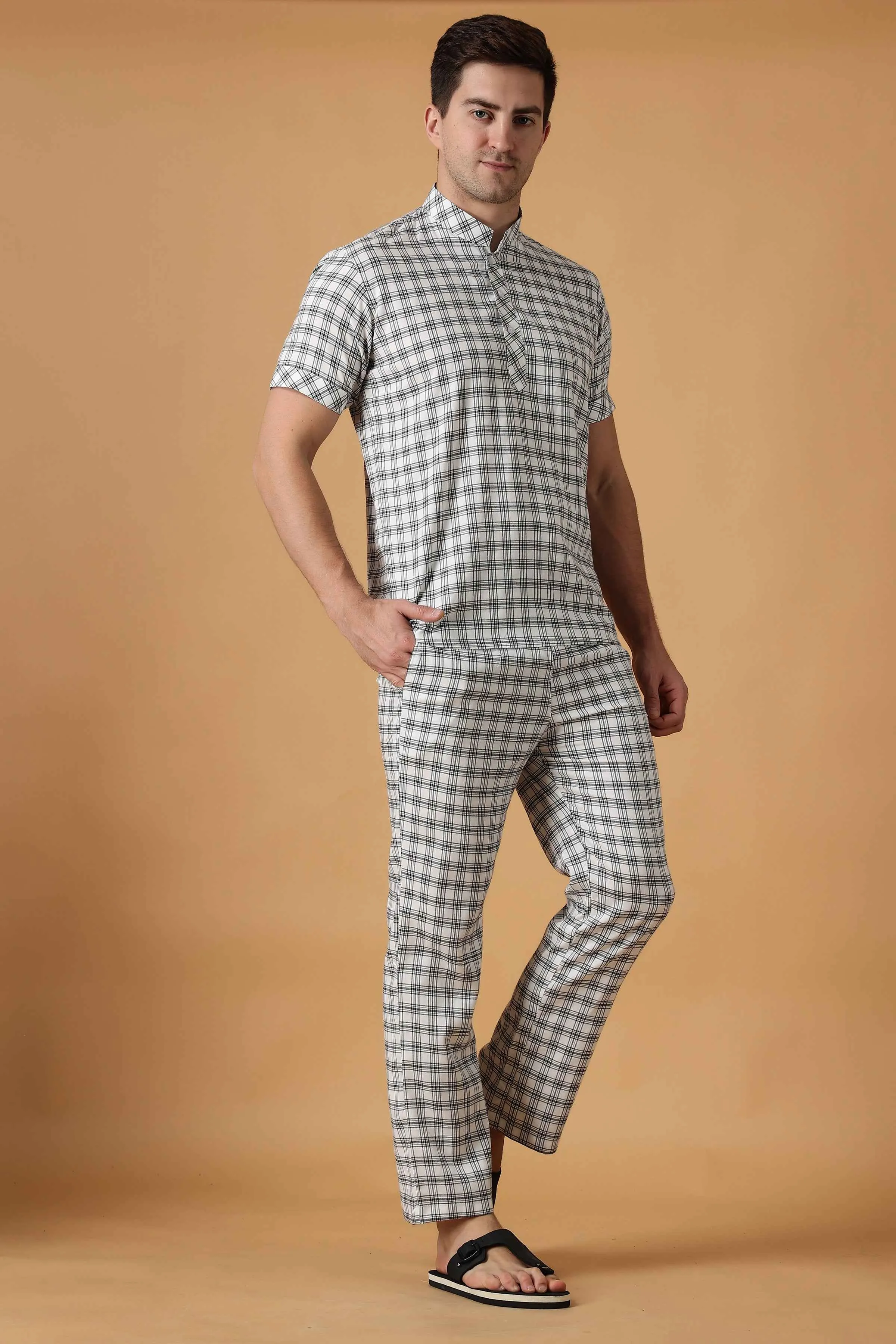 White Checked Lounge Wear Set