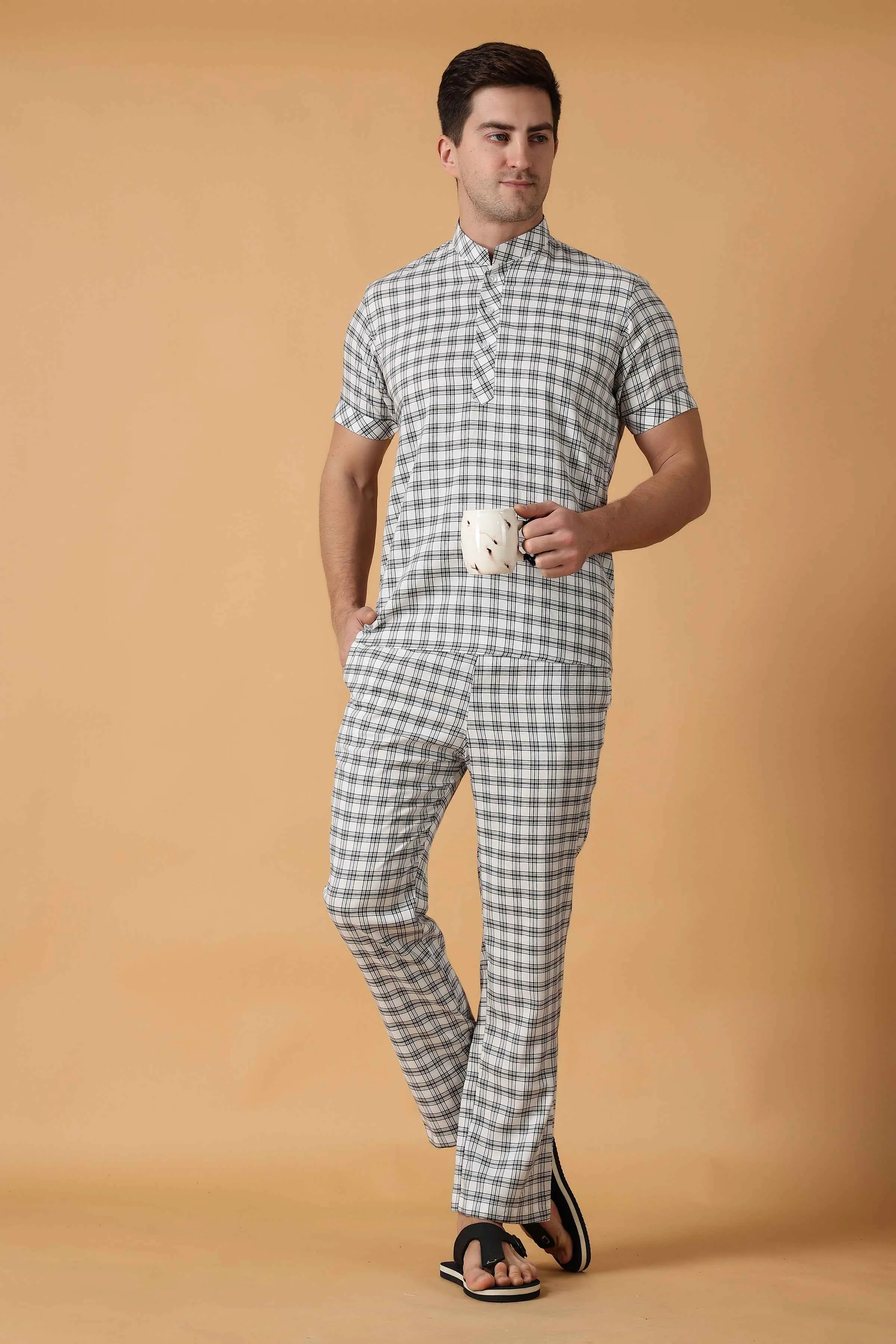 White Checked Lounge Wear Set
