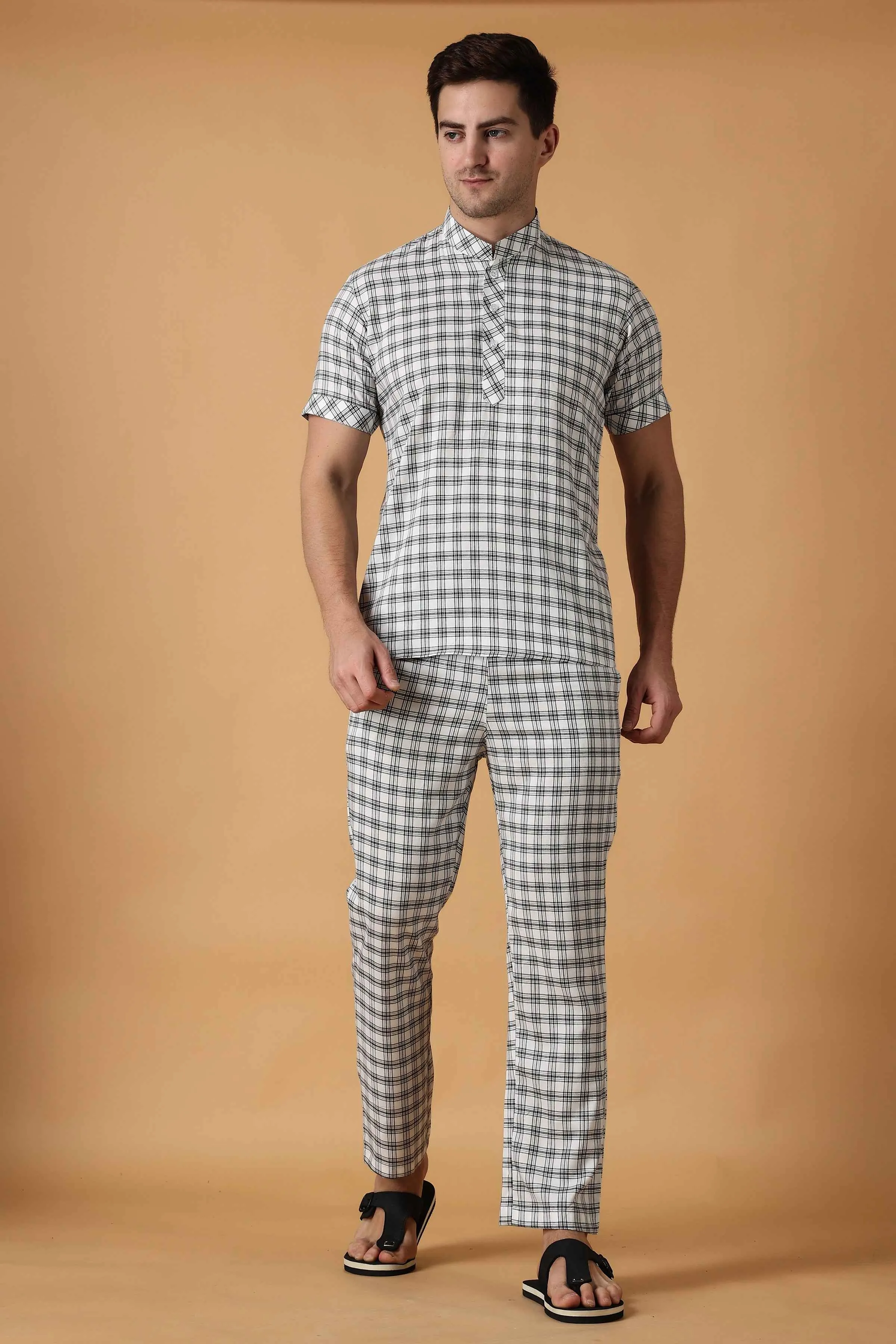 White Checked Lounge Wear Set