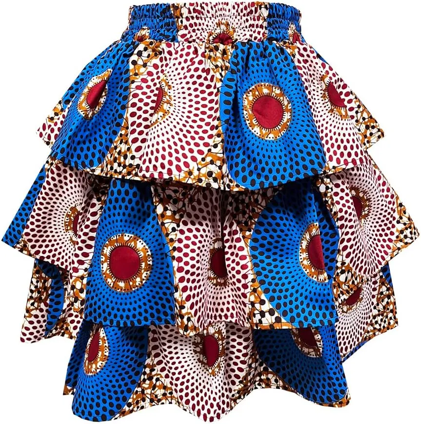 Women African Skirt Dutch Ankara Tradition Print Wax Patchwork Skirts Full Circle Skirt