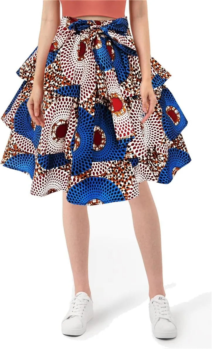 Women African Skirt Dutch Ankara Tradition Print Wax Patchwork Skirts Full Circle Skirt