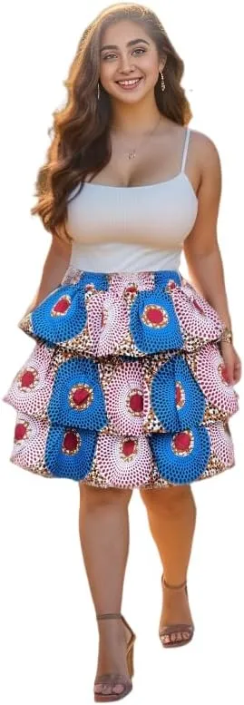 Women African Skirt Dutch Ankara Tradition Print Wax Patchwork Skirts Full Circle Skirt