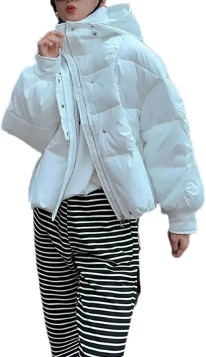 Women Hooded Long Sleeve Zipper Jacket Casual Thicken Warm Pockets Cotton Padded Coat