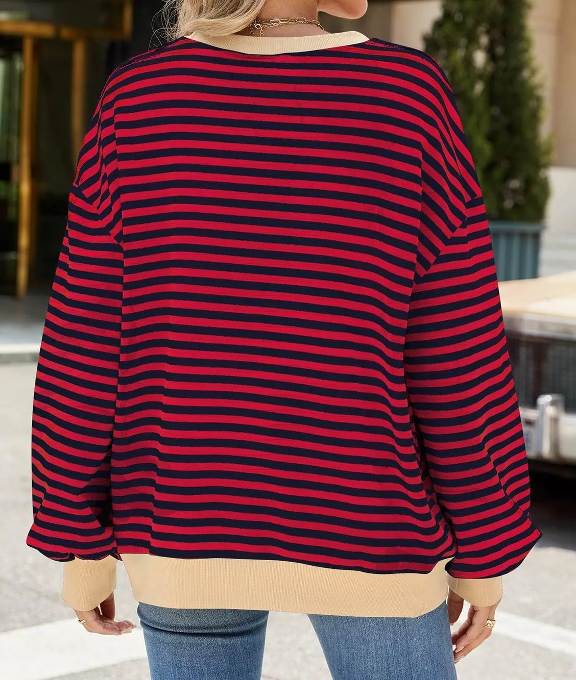 Women Striped Oversized Sweatshirt Crewneck Hoodies Long Sleeve Shirts 2024 Fall Pullover Tops Trendy Fashion Clothes