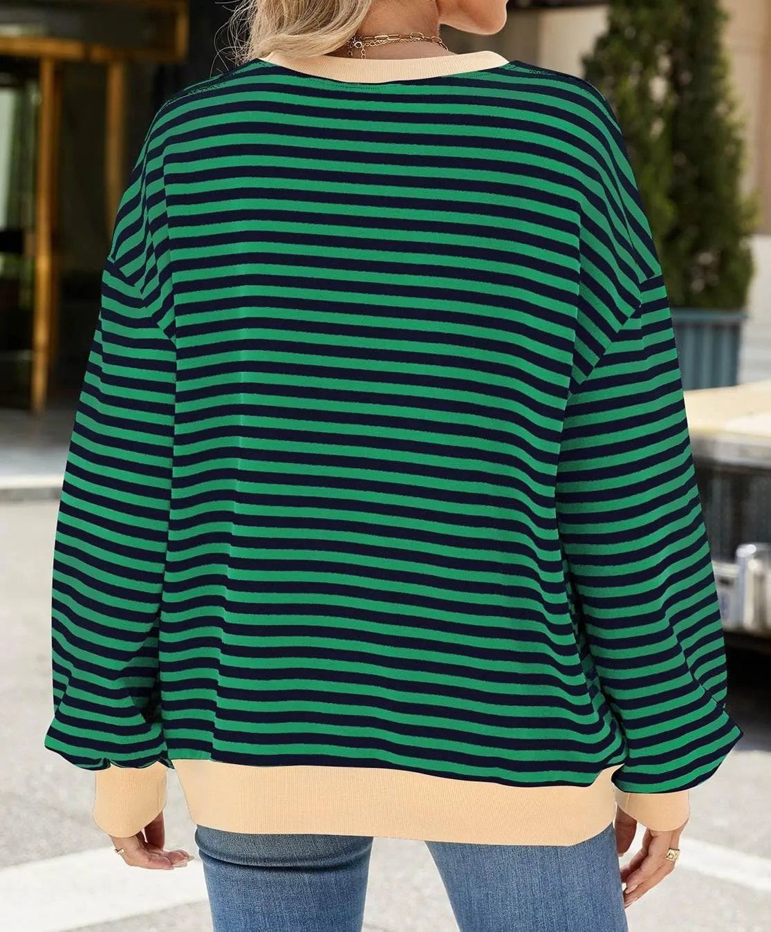 Women Striped Oversized Sweatshirt Crewneck Hoodies Long Sleeve Shirts 2024 Fall Pullover Tops Trendy Fashion Clothes