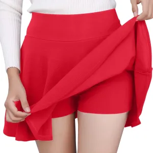 Women's Casual Stretchy Flared Pleated A-Line Mini Skater Skirt with Shorts Skater Party Skirt