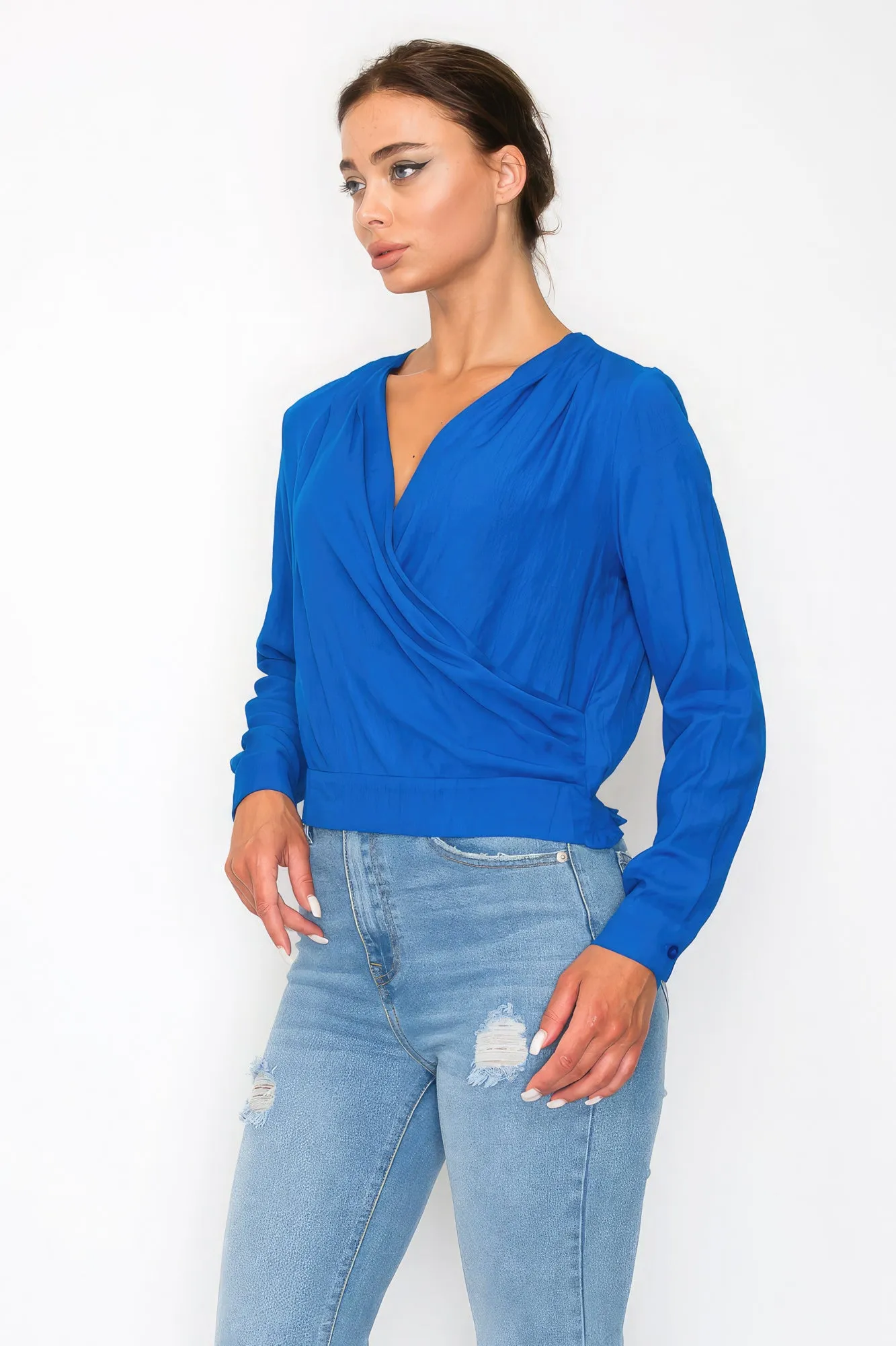 Women's Front Wrap Surplice Neck Top
