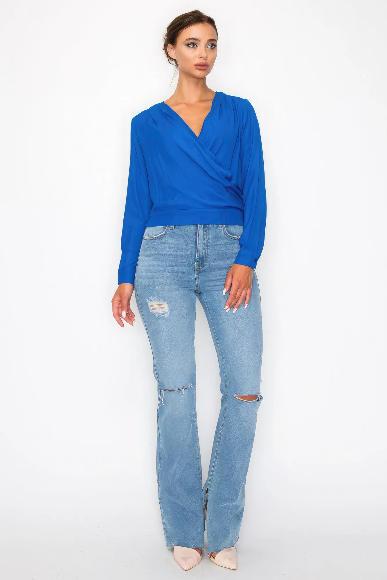 Women's Front Wrap Surplice Neck Top